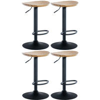BARHOCKER 4er Set Holz natura - Eukalyptusholzfarben/Schwarz, Holz/Metall (41/56/38.5cm) - CLP