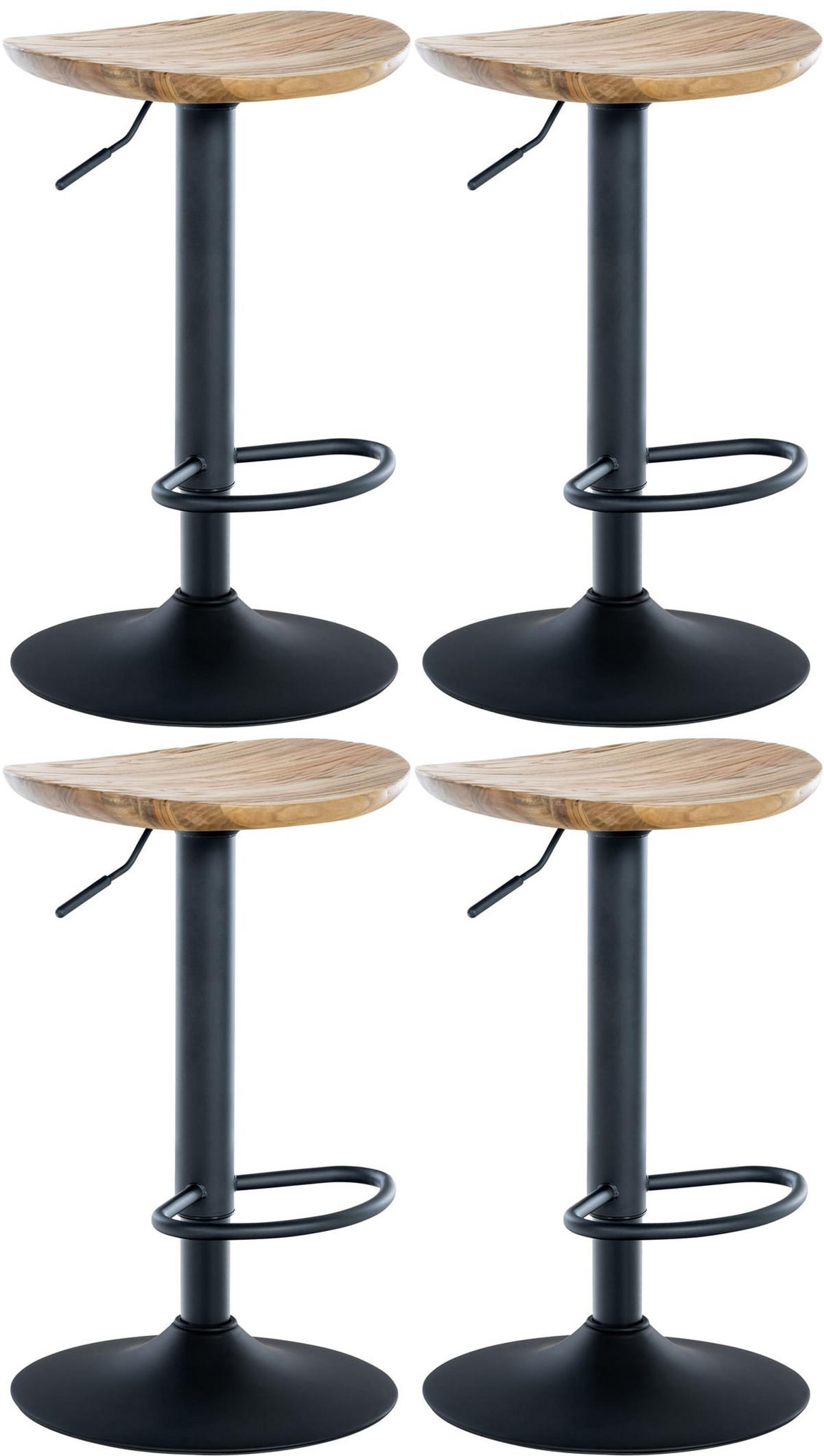 BARHOCKER 4er Set Holz natura - Eukalyptusholzfarben/Schwarz, Holz/Metall (41/56/38.5cm) - CLP