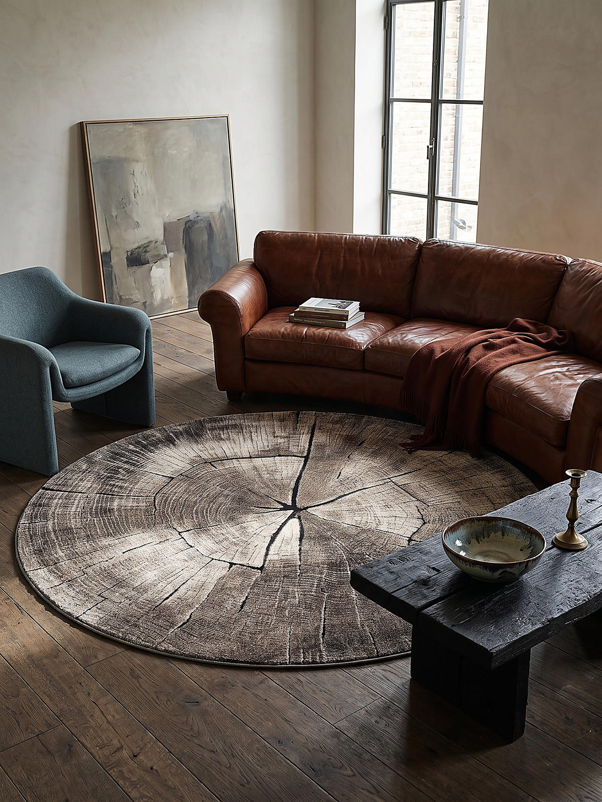 TEPPICH Kurzflor OGLIO Abstrakt Polypropylen-Polyester Natur Ø 160 cm Rund - Beige, Textil (160/160cm) - KADIMA DESIGN