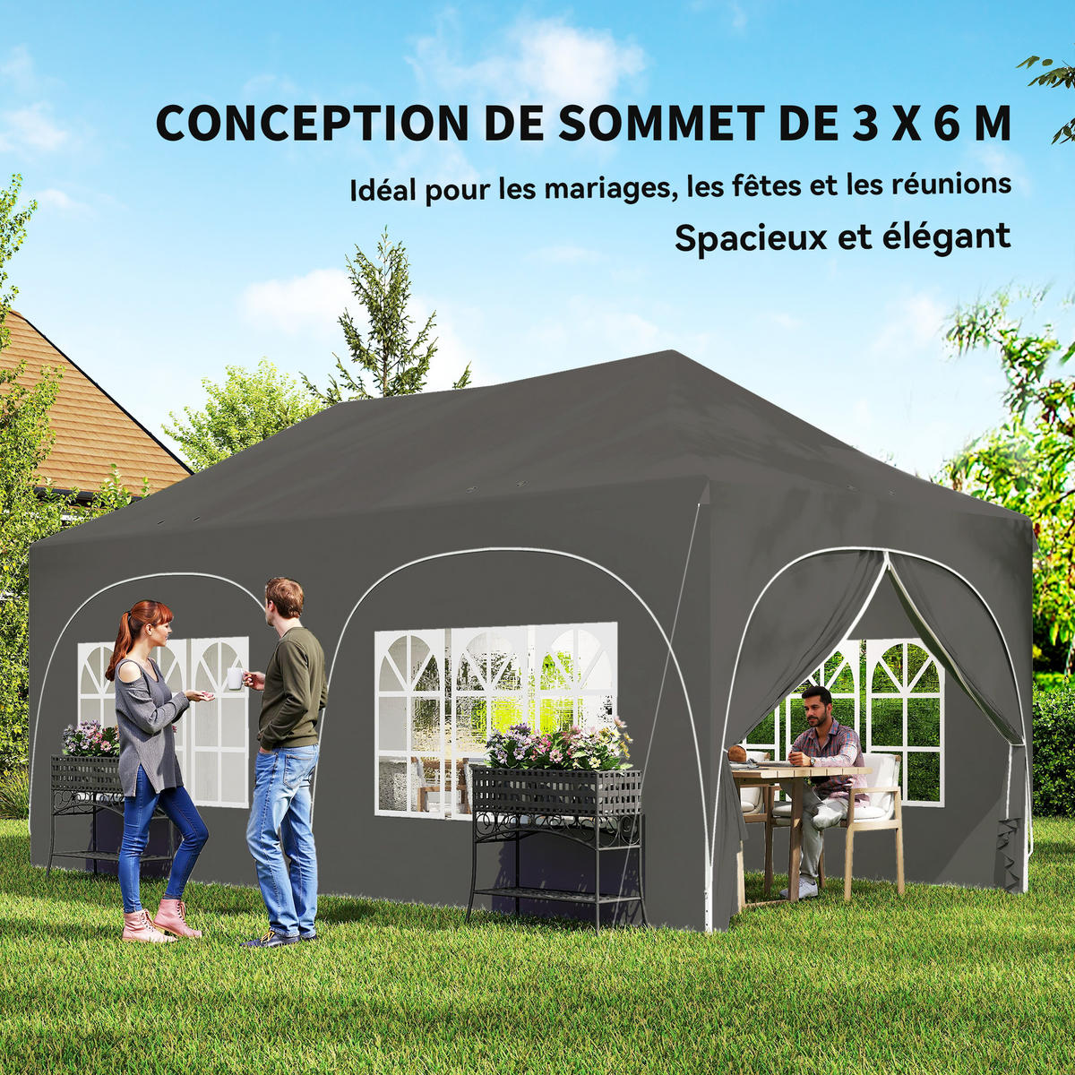 PAVILLON DE-14048 3/6 m, 6 Seitenwände, UV30+ Grau - Dunkelgrau, Metall (300/315/598cm) - ComfortXL