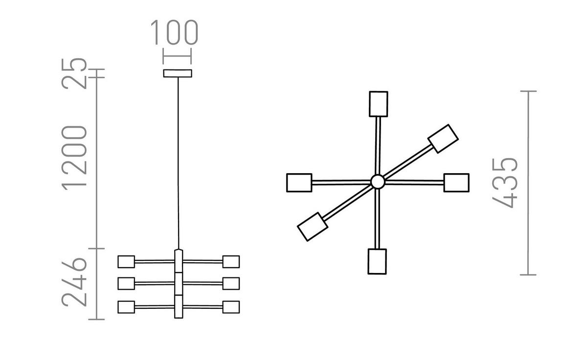 PENDELLEUCHTE ARTEMIA 6 Schwarz 90 W - Schwarz, Metall (30/30/120cm) - Rendl