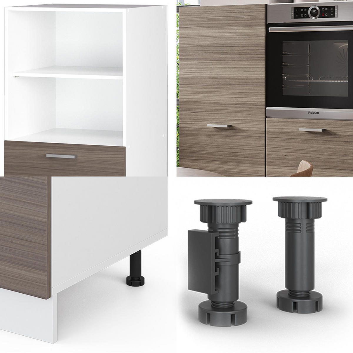 KÜCHENBLOCK R-Line Edelgrau/Weiß 180 cm ohne AP - Braun/Weiß, Holzwerkstoff (180/81.6/46cm) - Vicco