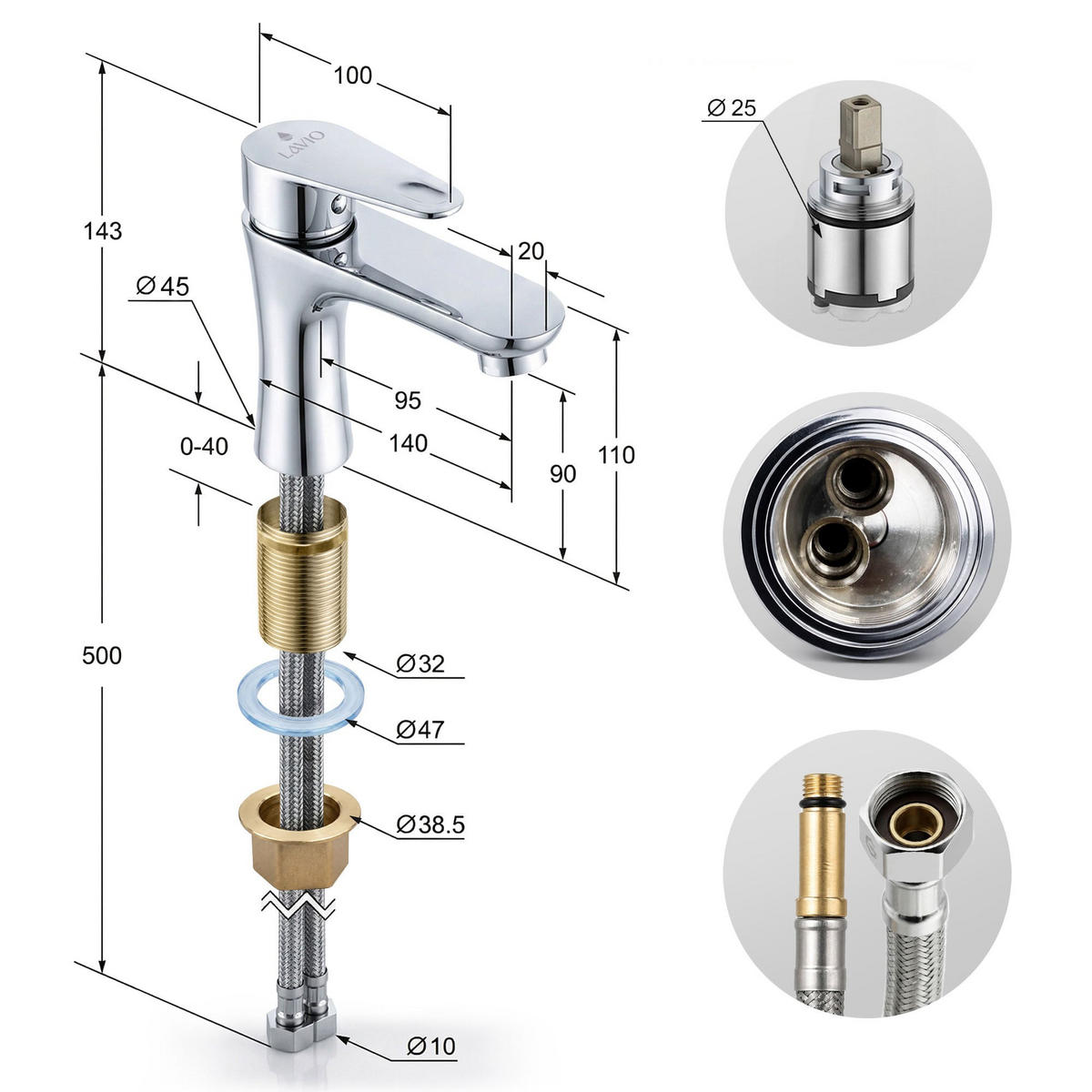 WASCHTISCHARMATUR Solari - Chrom Silber - Silberfarben, Keramik/Metall (4.5/14.3/10cm) - Akord