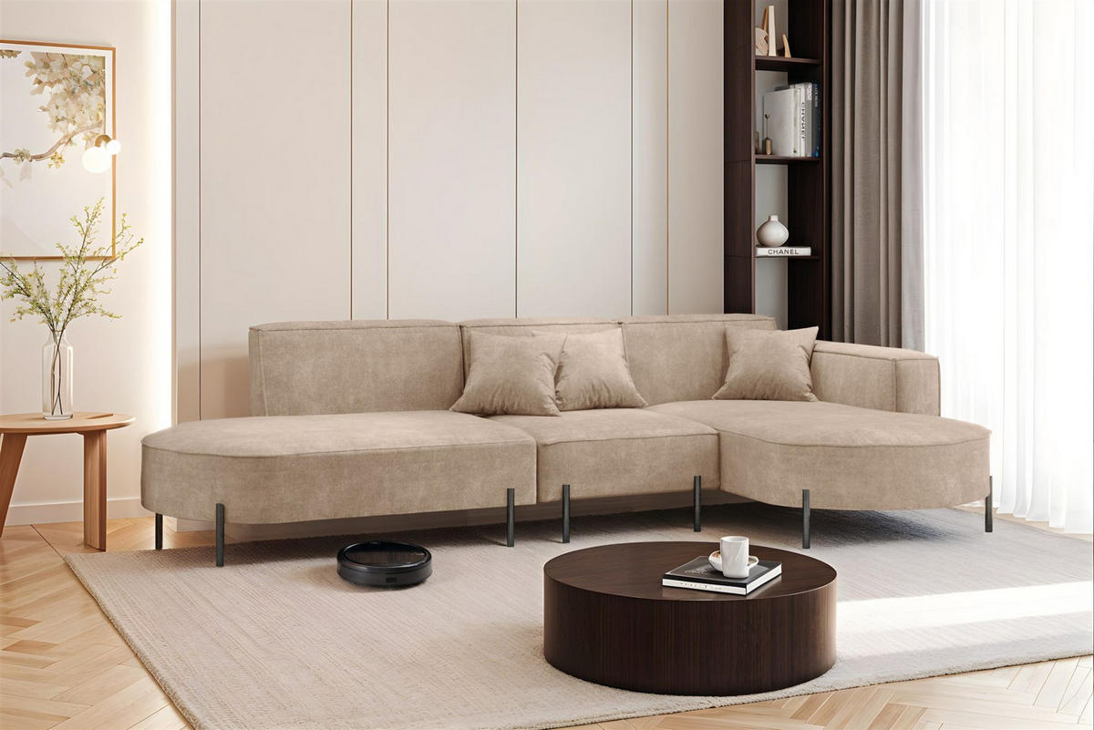 ECKSOFA Valencia - Beige, Holzwerkstoff/Textil (321/165cm) - Fun Möbel