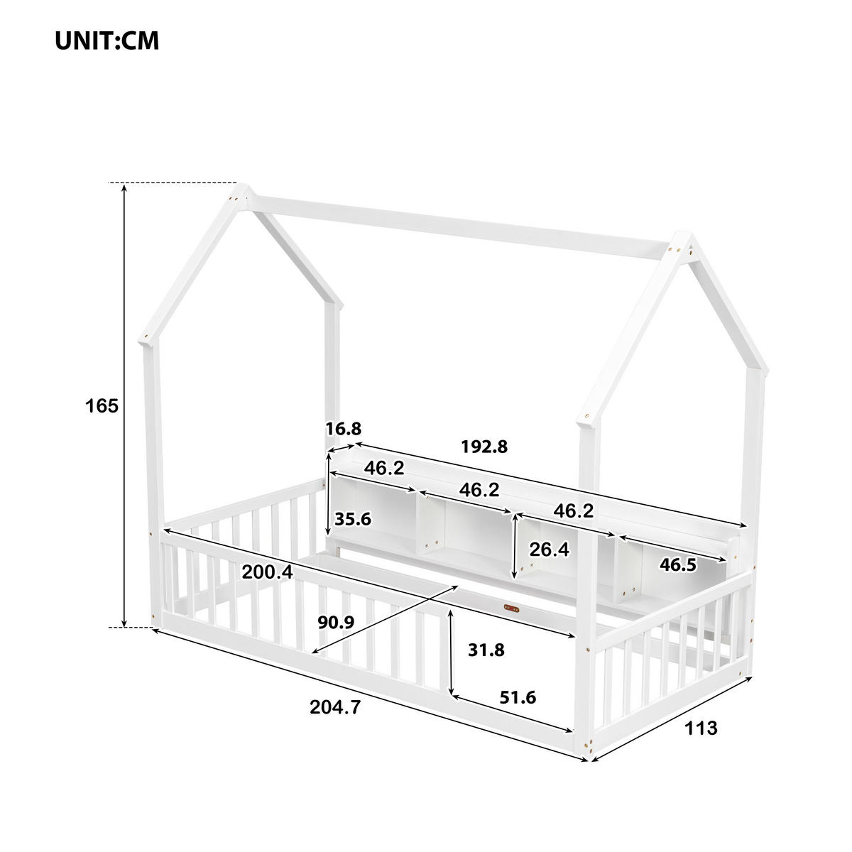 HAUSBETT 90/200 cm mit Ablagefächern, DE-41877, in Weiß - Weiß, Holz (90/200cm) - ComfortXL
