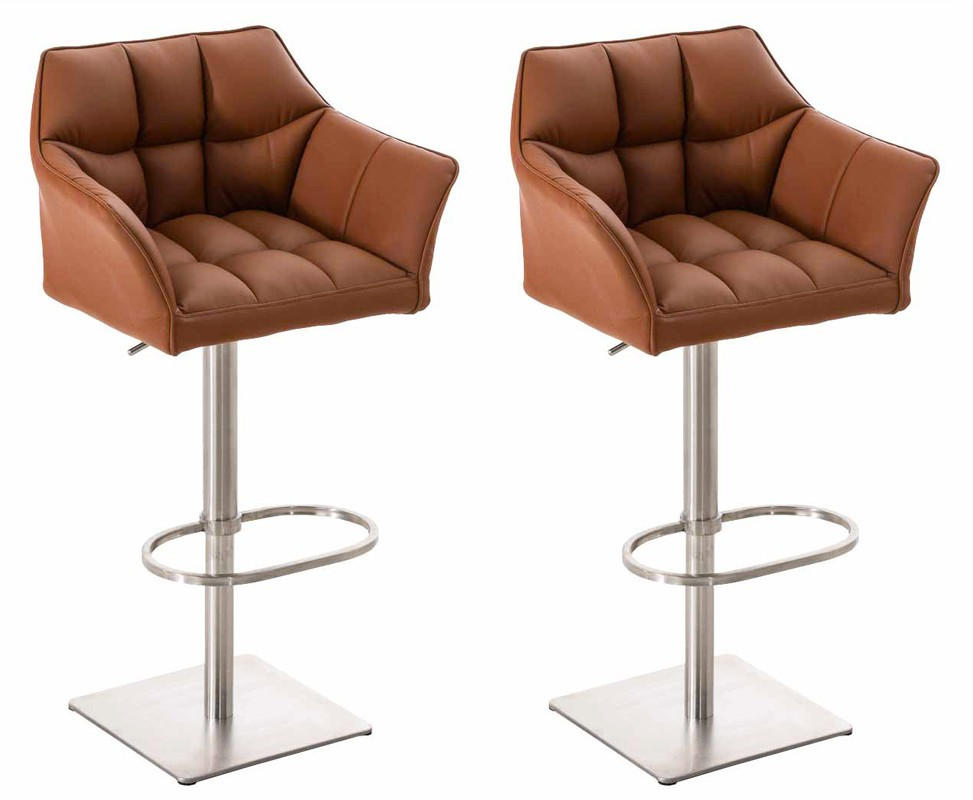 BARHOCKER Damaso 2er Set 88x64x45 cm hellbraun - Hellbraun, Leder (64/88/45cm) - furnicato
