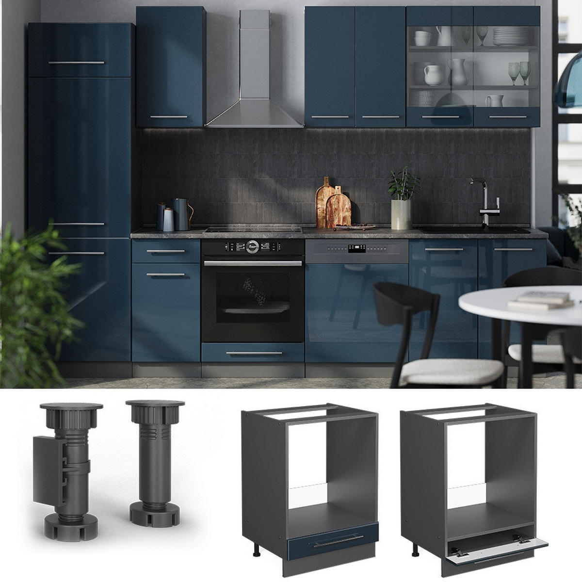 OMARICA ZA PEČICO Fame-Line Temno modra z visokim sijajem 60 cm , DP Antracit - antracit/temno modra, leseni material (60/82/60cm) - Vicco
