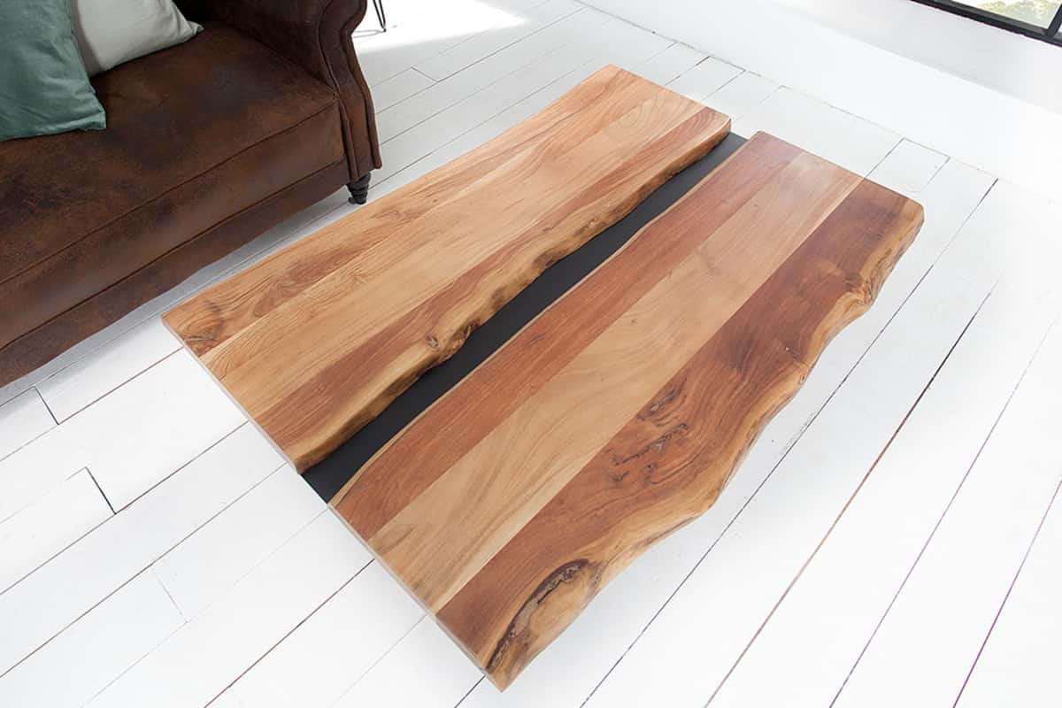 COUCHTISCH AMAZONAS Akazie rechteckig Natur|Schwarz 105cm - Silberfarben/Schwarz, Holz/Metall (52/105/40cm) - riess-ambiente
