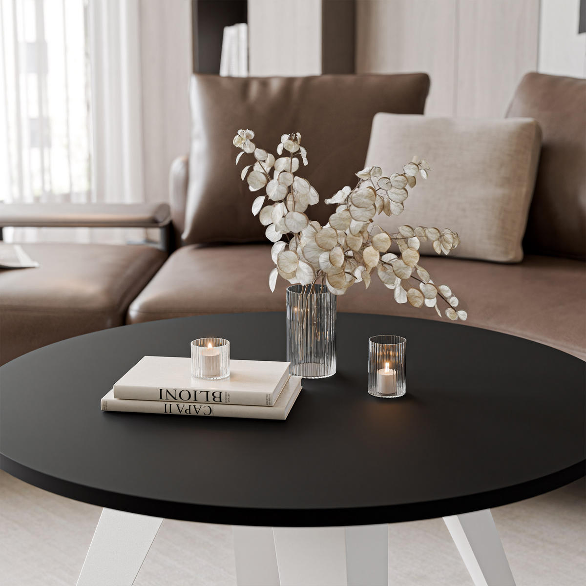 COUCHTISCH FRESCO 75/50 cm runden, Weiß / Schwarz geriffelt - Schwarz/Weiß, Metall (75/75/50cm) - Idohome