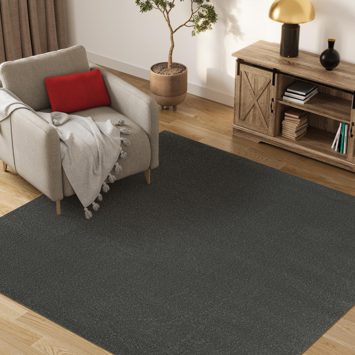 TEPPICH MONO SQUARE Grau 200/200 cm - Dunkelgrau, Kunststoff (200/200cm) - Tapiso