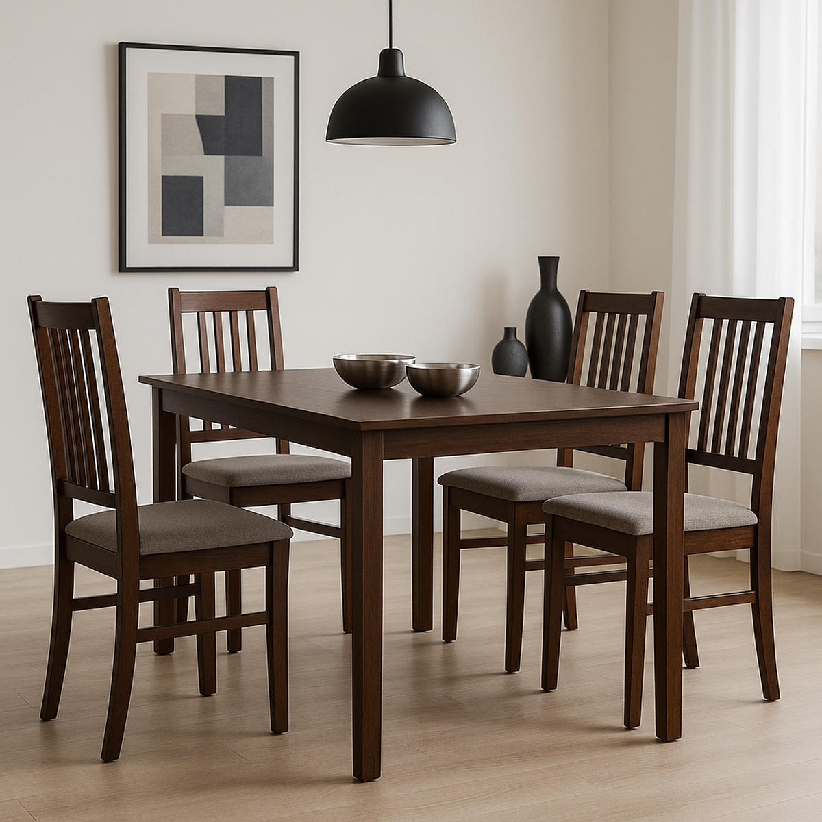 STUHL Bos 1 (4er Set) - Silberfarben/Nussbaumfarben, Holz (43/94/40cm) - Leaf Design