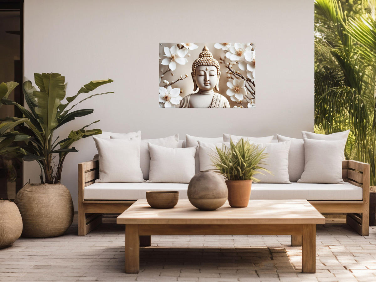 GARTEN-POSTER 90x60 cm Gartendeko: Buddha - Beige, Kunststoff (90/60/2cm) - artissimo