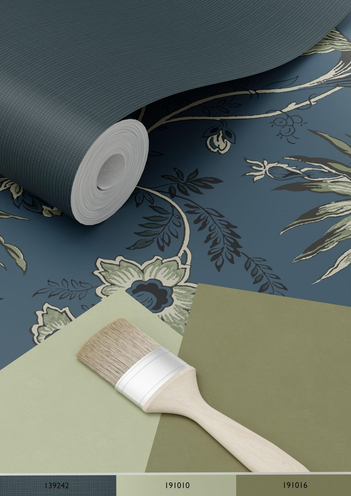 TAPETE Blumenmuster 53 cm x 10.05 m - Blau, Papier (53/1000cm) - ESTAhome