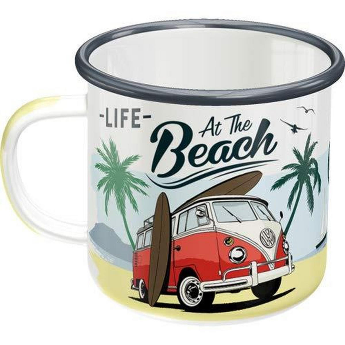 EMAILLE-BECHER 360 ml Volkswagen VW Bulli Beach - Multicolor, Metall (0.36L) - Nostalgic-Art