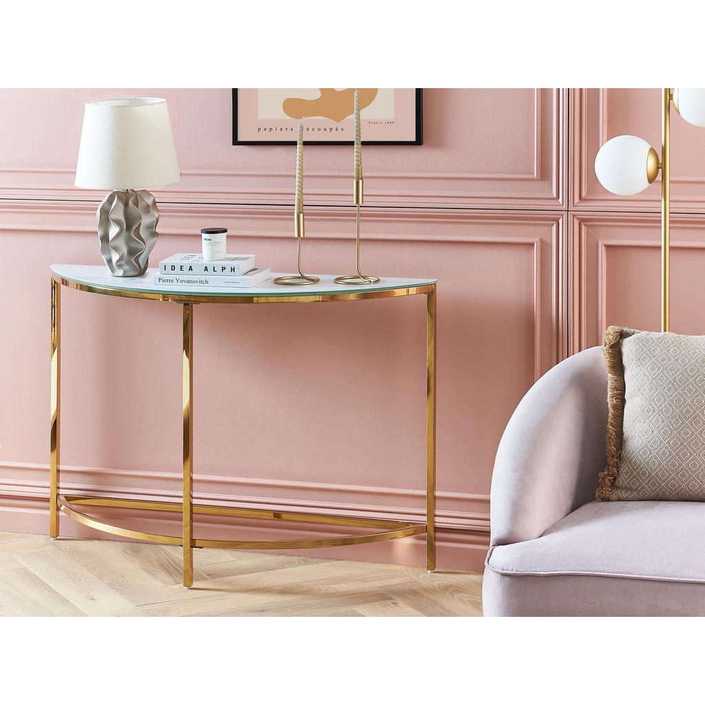 Thumbnail - Beliani Konsolentisch, Weiß, Gold, Glas, 111x78x36 cm, Wohnzimmer, Wohnzimmertische, Konsolentische