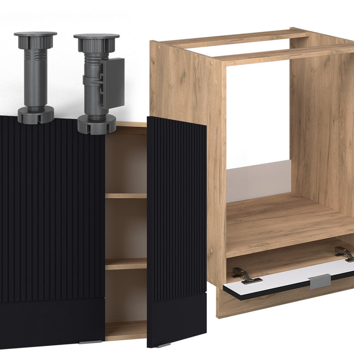 ECKKÜCHE Fame-Line, Schwarz gestreift/Goldkraft Eiche, 160 x 190 cm, AP Eiche - Honigeiche/Schwarz, Holzwerkstoff (190/81.6/60cm) - Vicco