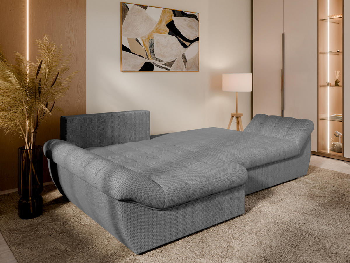 ECKSOFA ZAYA mit Schlaffunktion L-Form, Sofa mit Bettkasten, Wohnzimmersofa, Couch, Soffa, Bettsofa, LINKS- Grau - Grau, Holz (279/175cm) - Homesy