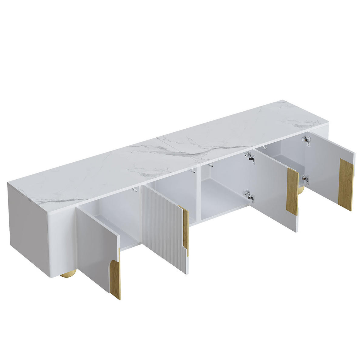 TV ormarić 180/40/44 cm bijeli i boja drva od MDF-a i iverice s 4 vrata i mramornim efektom - bijela, drvni materijal (180/44/40cm) - OKWISH