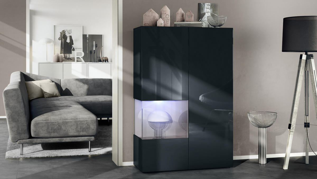 VITRINE Morena Einsatz in Sandgrau Hochglanz - Sandfarben, Holzwerkstoff (91.5/136.5/37cm) - Vladon