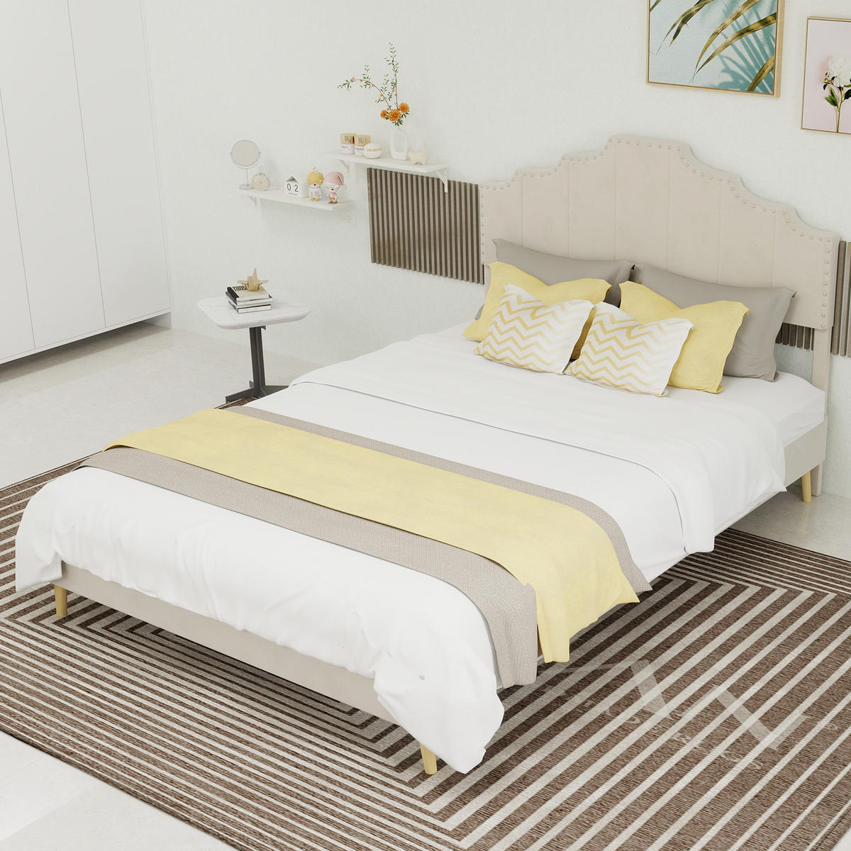POLSTERBETT 140/200 cm in Beige Stoff - Beige, Holzwerkstoff/Textil (140/200cm) - WISHDOR
