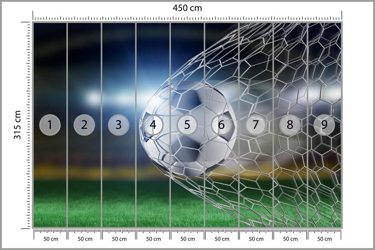 FOTOTAPETE für Jugendzimmer Fußball Tor Stadion Ball 450x315 - Schwarz/Weiß, Papier (450/315cm) - Muralo