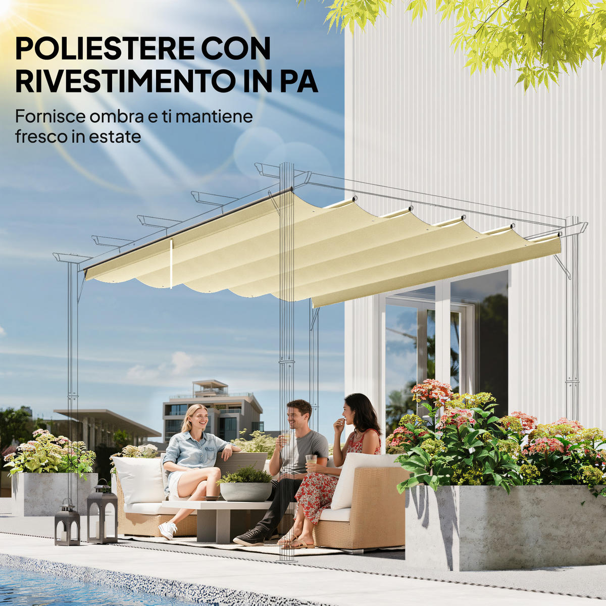 ERSATZDACH, für 3x4 m Pavillon/Pergola aus Polyester, creme - Multicolor, Kunststoff (350/6/260cm) - FORIOUS