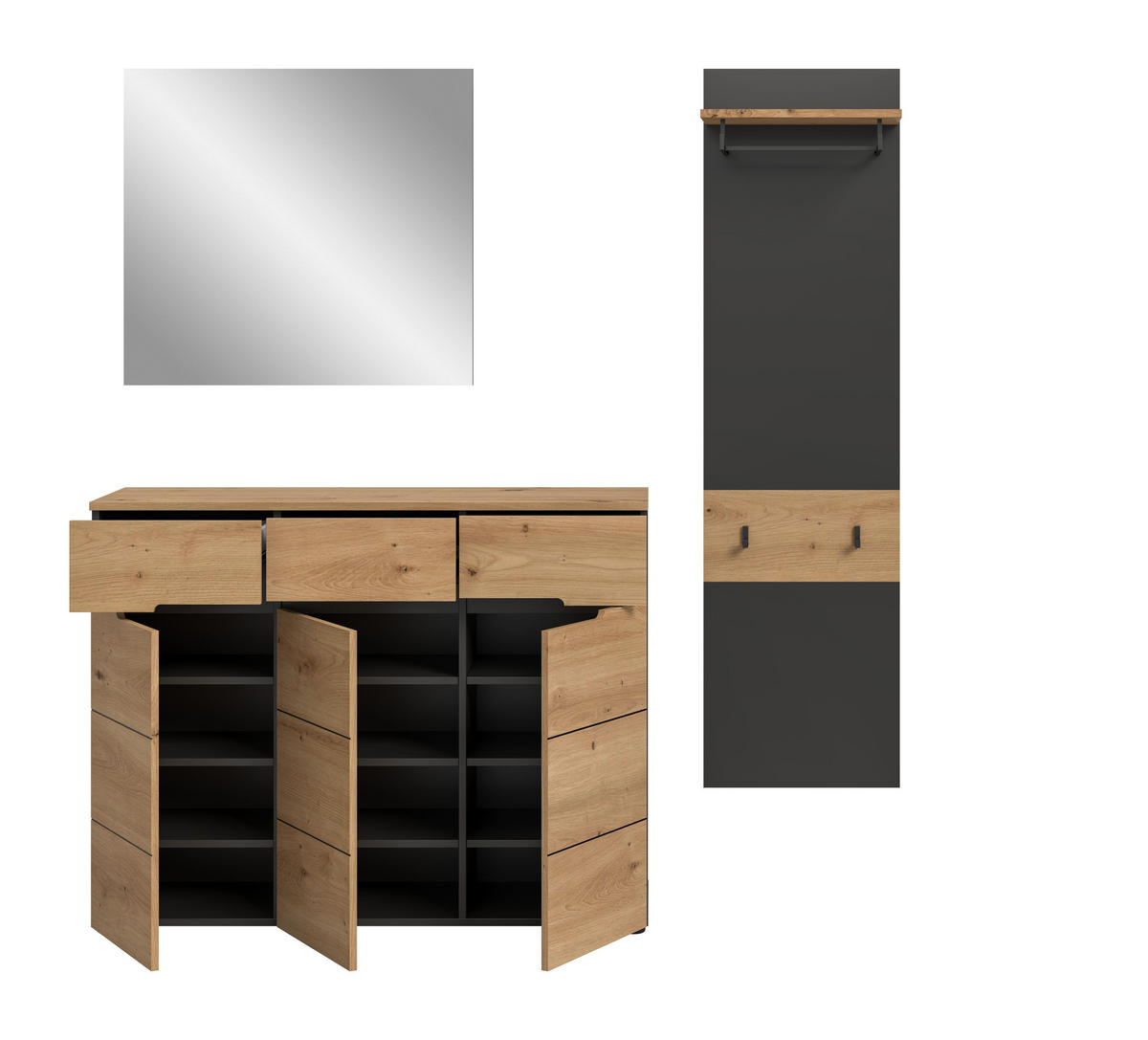 GARDEROBEN-SET CANU3-tlg. (B/H/T: ca. 180/190/37 cm) in Basalt grau/Artisan Nachbildung - Grau, Holzwerkstoff (180/190/37cm)