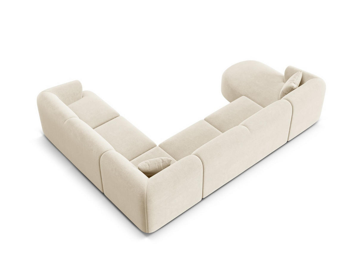 MODULARES-PANORAMASOFA rechts Campi aus Samt leichtes beige 7 Sitzplätze - Creme, Textil (255/70/330cm) - Cosmopolitan Design