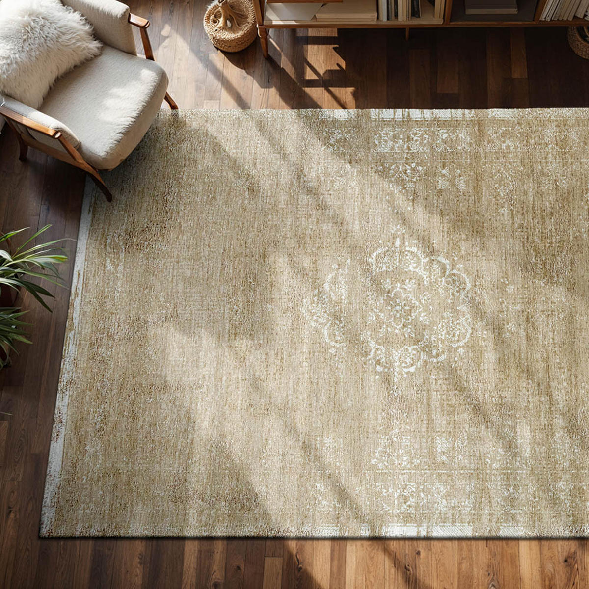 TEPPICH Milk Curry Fading World Medallion 80/150 cm - Beige, Textil (80/150cm) - Louis De Poortere