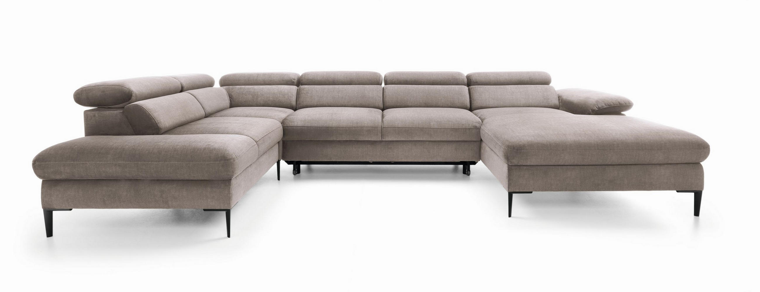 WOHNLANDSCHAFT MESTO Braun Velours-Stoff mit Schlaffunktion - Braun, Holz (353/94/182cm) - MASSENO