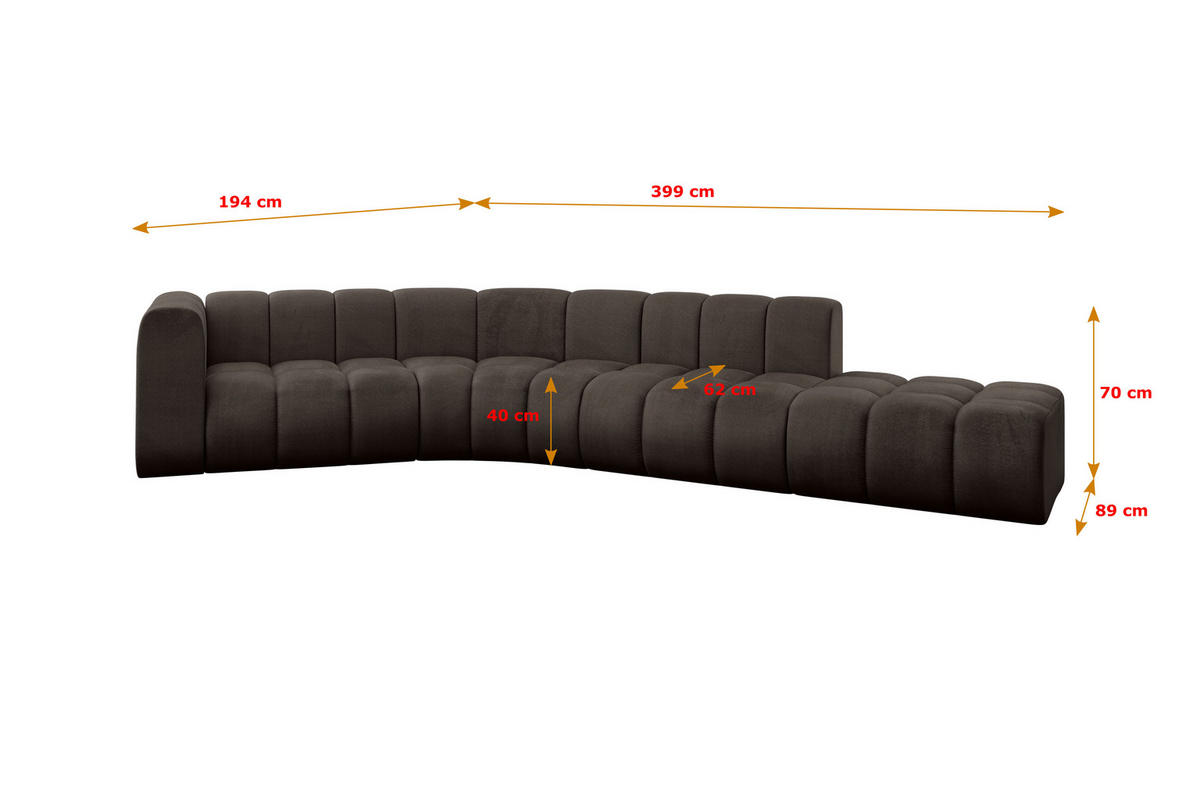 ECKSOFA modulares Sofa Tilmo-L1 - 399x194x70 cm Braun - Braun, Holzwerkstoff/Textil (399/194cm) - ALTDECOR