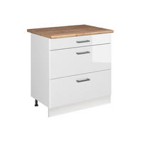 SPODNÍ SKŘÍŇKA KUCHYŇSKÉ LINKY R-Line, Bílá vysoký lesk/Bílá, 80 cm se 3 zásuvkami pracovná doska Dub Goldkraft - bílá/vysoce lesklá bílá, kompozitní dřevo (80/81.6/60cm) - Vicco
