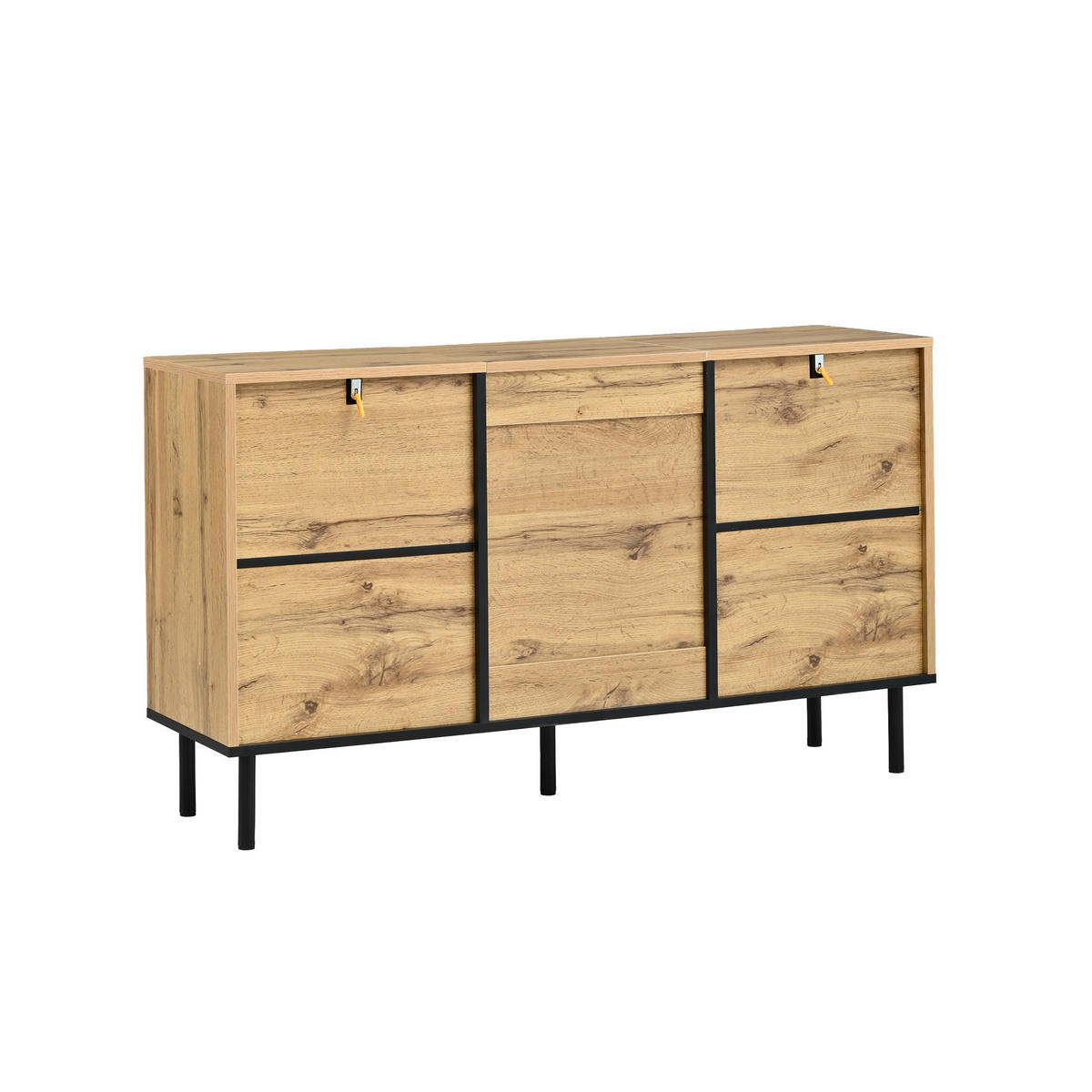 SIDEBOARD DE-37855 mit 3 Türen und Wellenmuster Holzfarbe - Naturfarben, Holzwerkstoff (120/68/35cm) - ComfortXL