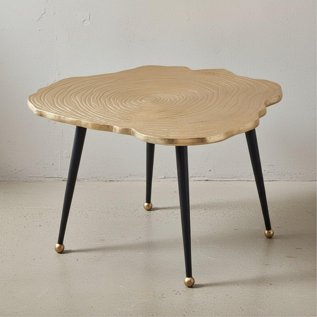COUCHTISCH Schwarz Gold, Aluminium im Baumscheiben-Look - Goldfarben/Schwarz, Metall (64/64/37cm) - KADIMA DESIGN