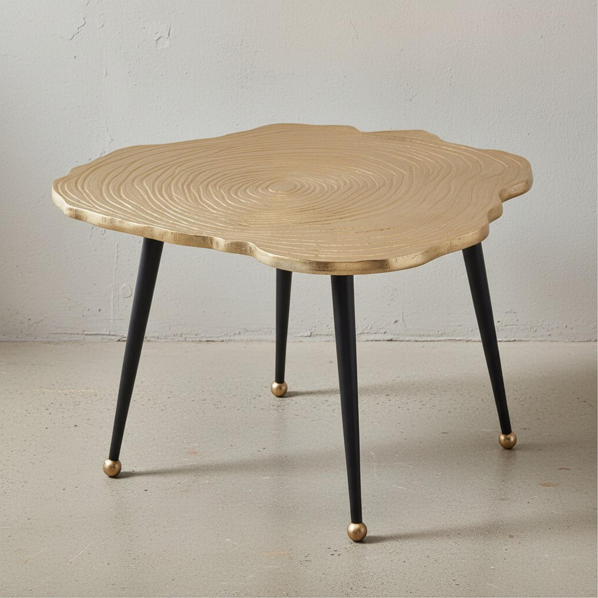 COUCHTISCH Schwarz Gold, Aluminium im Baumscheiben-Look - Goldfarben/Schwarz, Metall (64/64/37cm) - KADIMA DESIGN