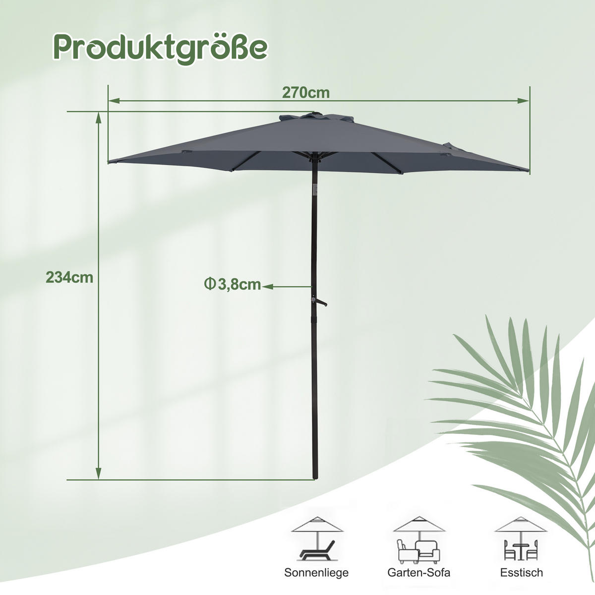 SONNENSCHIRM aus Aluminium Ø 270 cm in Dunkelgrau mit LSF 50+ - Dunkelgrau, Metall (270/270cm) - Modfu