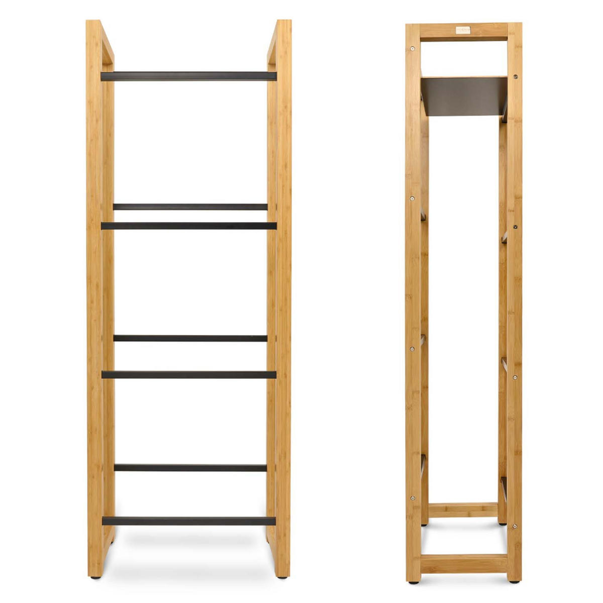 2ER Set Getränkekistenregal mit Ablage - Bambus / Schwarz - 8 Kisten - Naturfarben, Holz (56/153/32cm) - holz4home