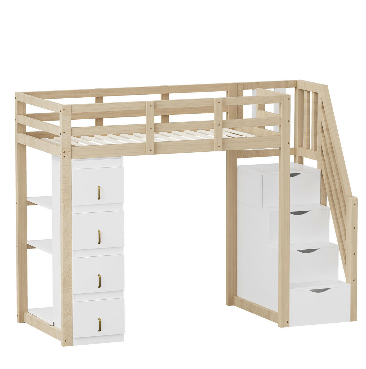 HOCHBETT 90/200 cm aus Holz mit Stauraum und Regal in Naturfarbe - Weiß, Holz (90/200cm) - Flora Grace