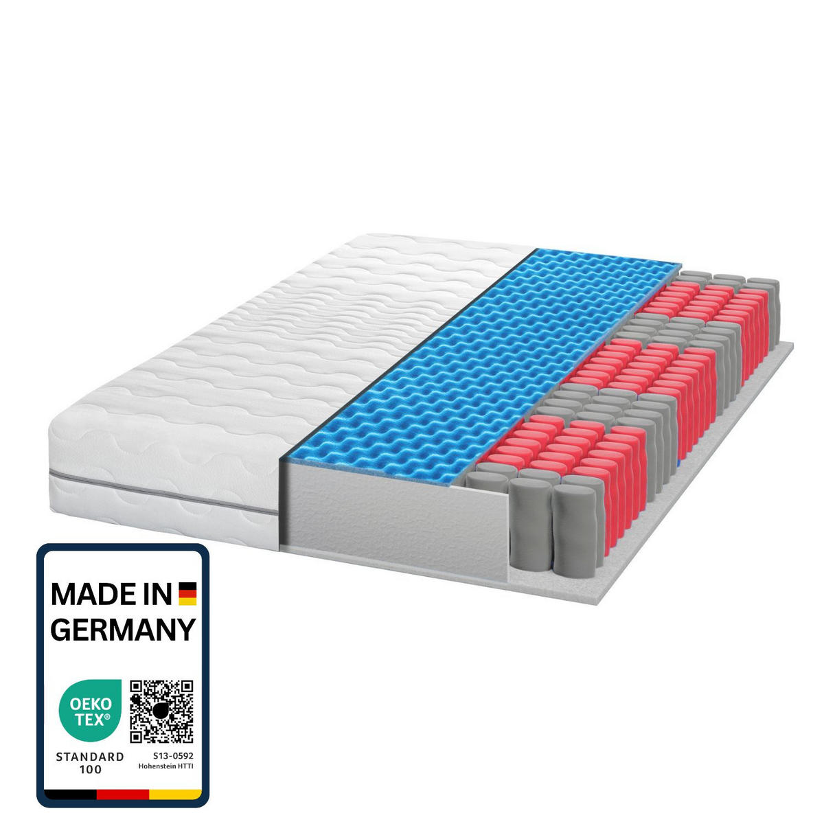 TASCHENFEDERKERNMATRATZE 120x200 H2+H3, Höhe 21cm mit waschbarem Bezug - Weiß, Textil (120/200cm) - Sleepneo