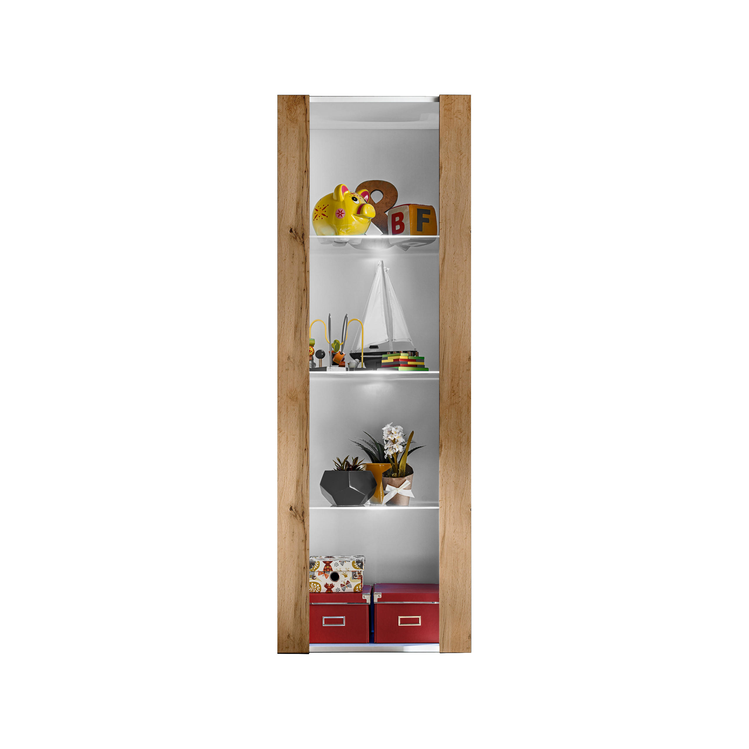VITRINE TIVOLI, Weiß + Eiche Wotan - Eiche Wotan/Weiß, Glas/Holzwerkstoff (55/159/35cm) - Komodee