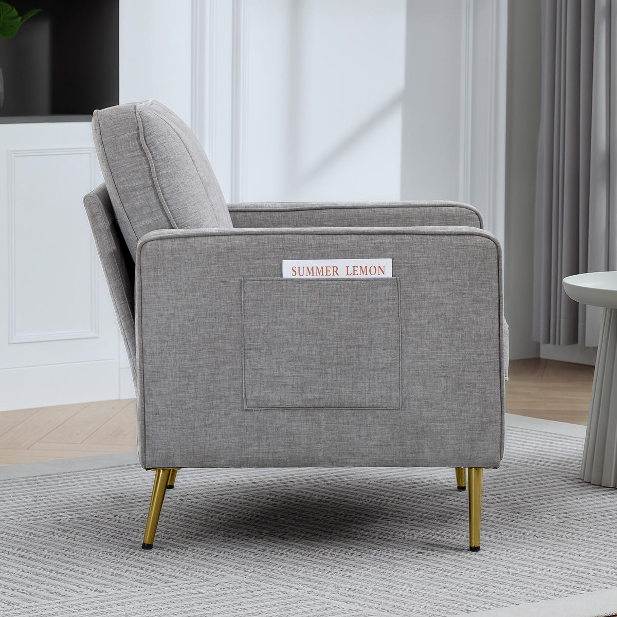 SESSEL DE-13486 mit Seitentaschen, Goldmetallfüßen Grau - Grau, Textil (84/87/81cm) - ComfortXL