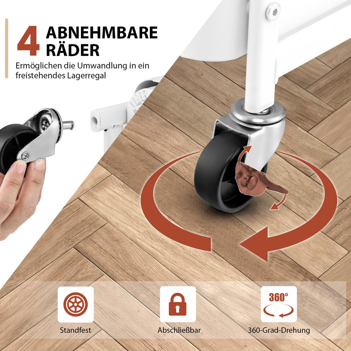 KUCHENWAGEN Rollwagen 4 Etagen Weiß - Weiß, Metall (33/75/52cm) - COSTWAY