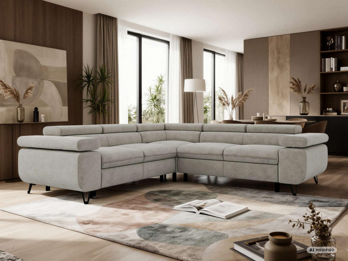 ECKSOFA QUADRO L - Hellgrau Stukture - Rechts Seite - Hellgrau/Schwarz, Textil/Metall (269/269cm) - MKS