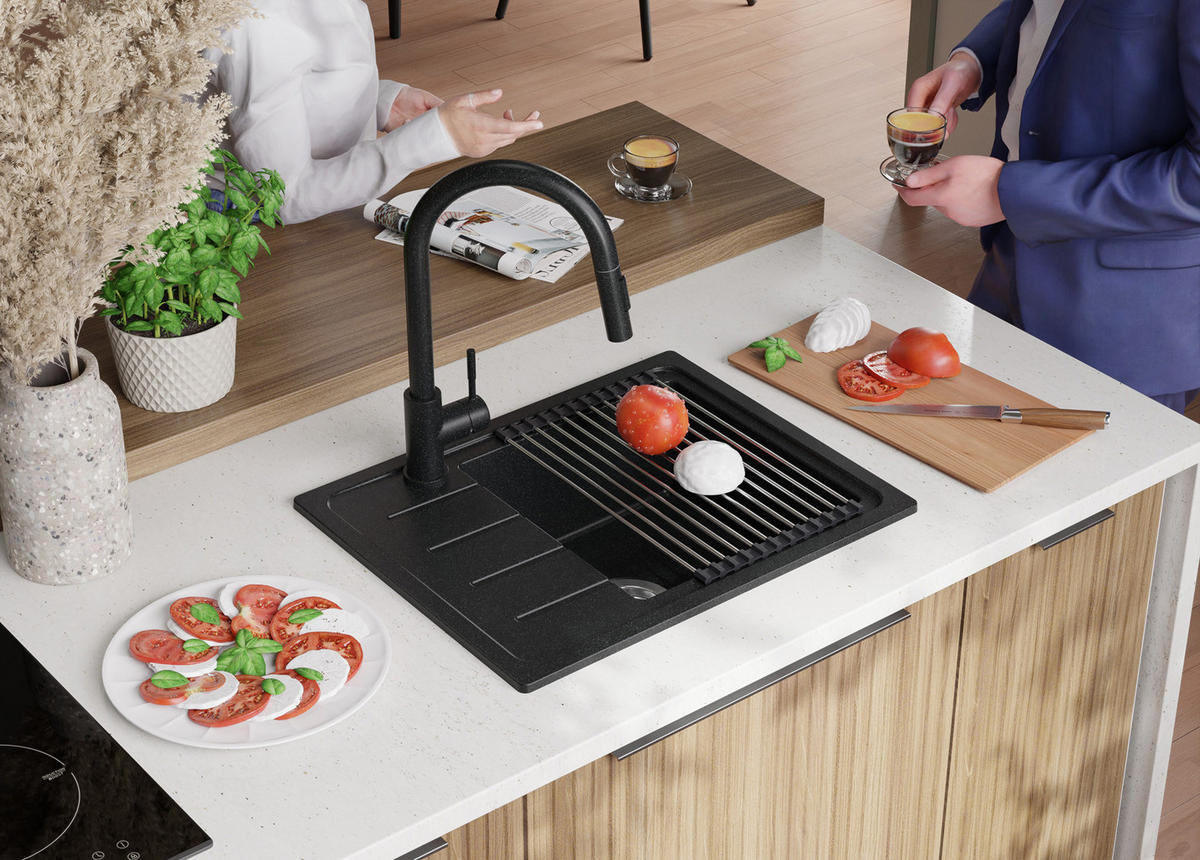 SPÜLBECKEN Kopenhagen Easy, 2-er set Anthrazit 55/44 cm 1 Becken + Ablauf-Set ab 45er Unterschrank - Chromfarben/Anthrazit, Kunststoff (55/17/44cm) - Primagran