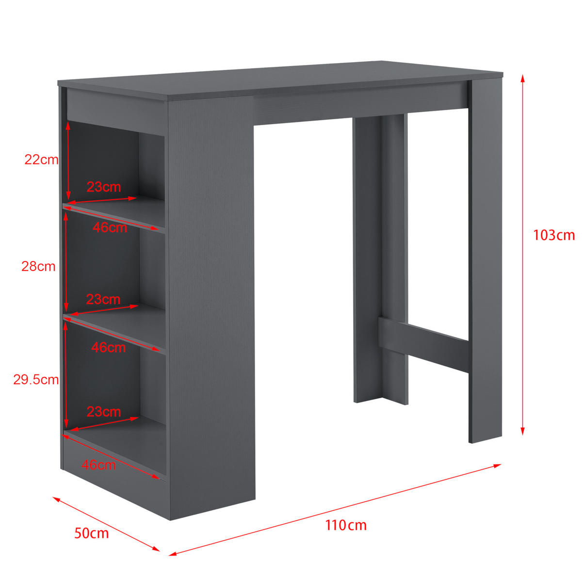 BARTISCH Kouvala - Dunkelgrau, Holzwerkstoff (110/103/50cm) - [en.casa]