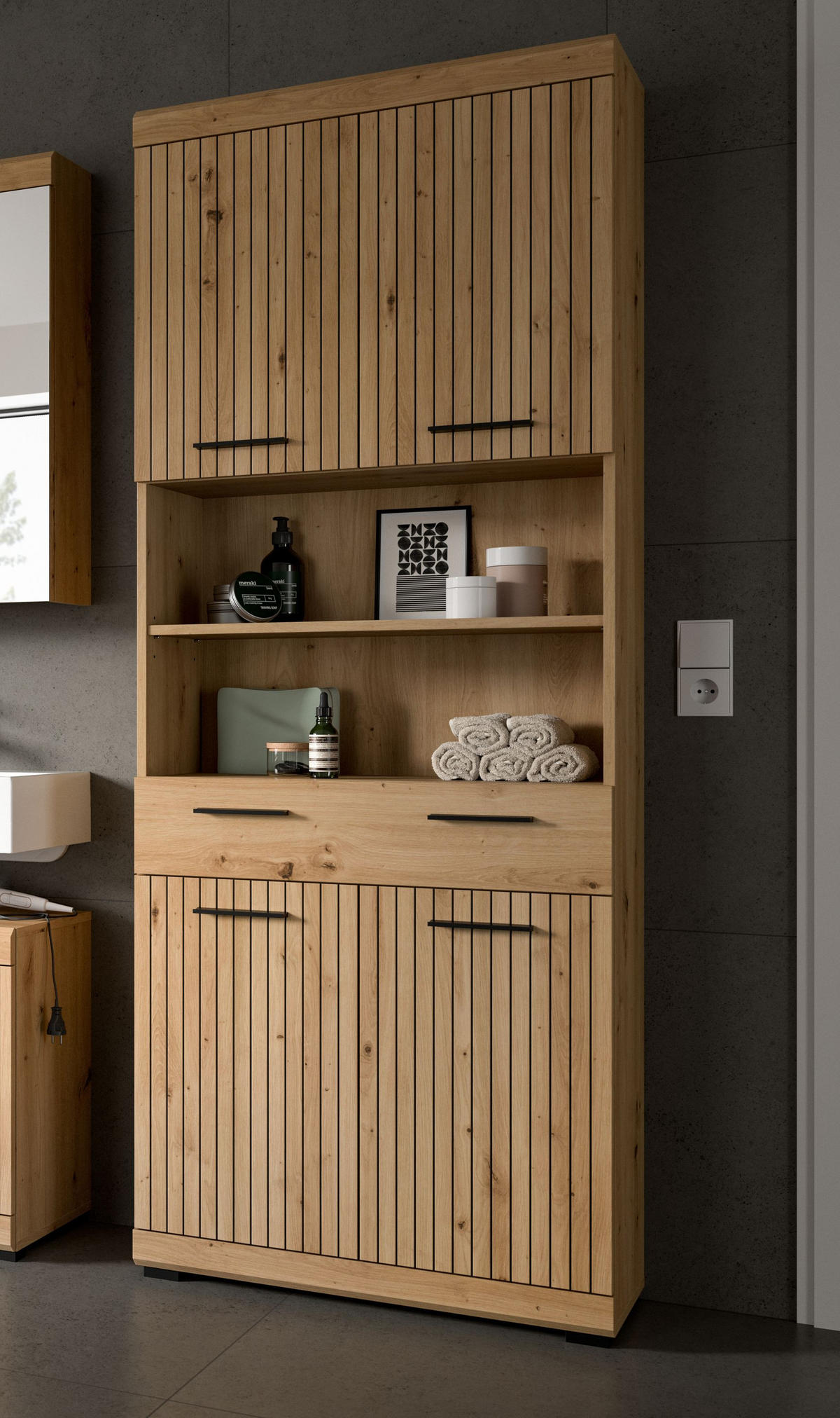 HOCHSCHRANK breit Vento (B/H/T: ca. 74/191/31 cm) in Artisan Eiche Nachbildung/Artisan Eiche Nachbildung - Eiche Artisan, Holz (74/191/31cm)