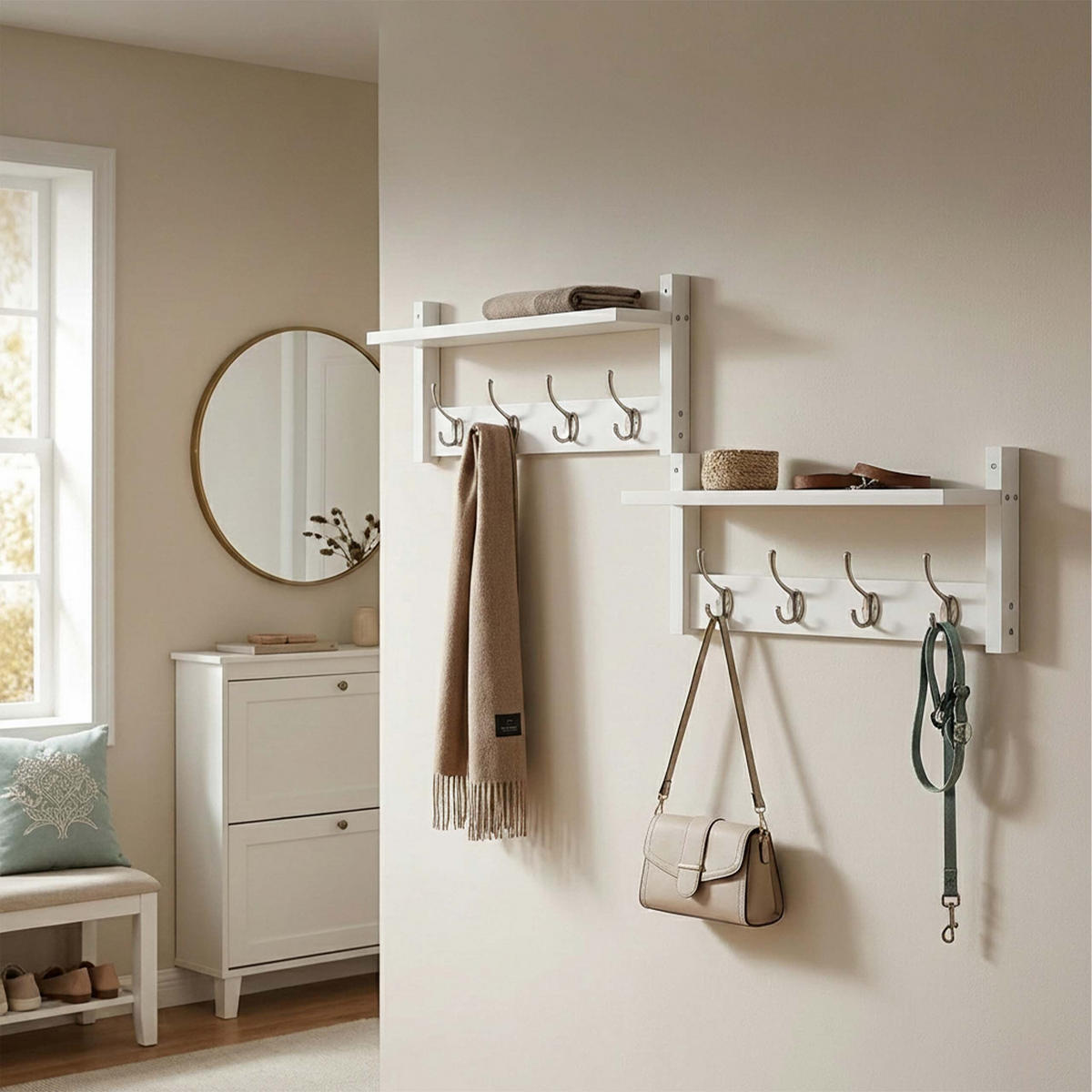WANDGARDEROBE Weiß 2er-Set - Weiß, Holzwerkstoff/Metall (40/19.5/11cm) - Relaxdays