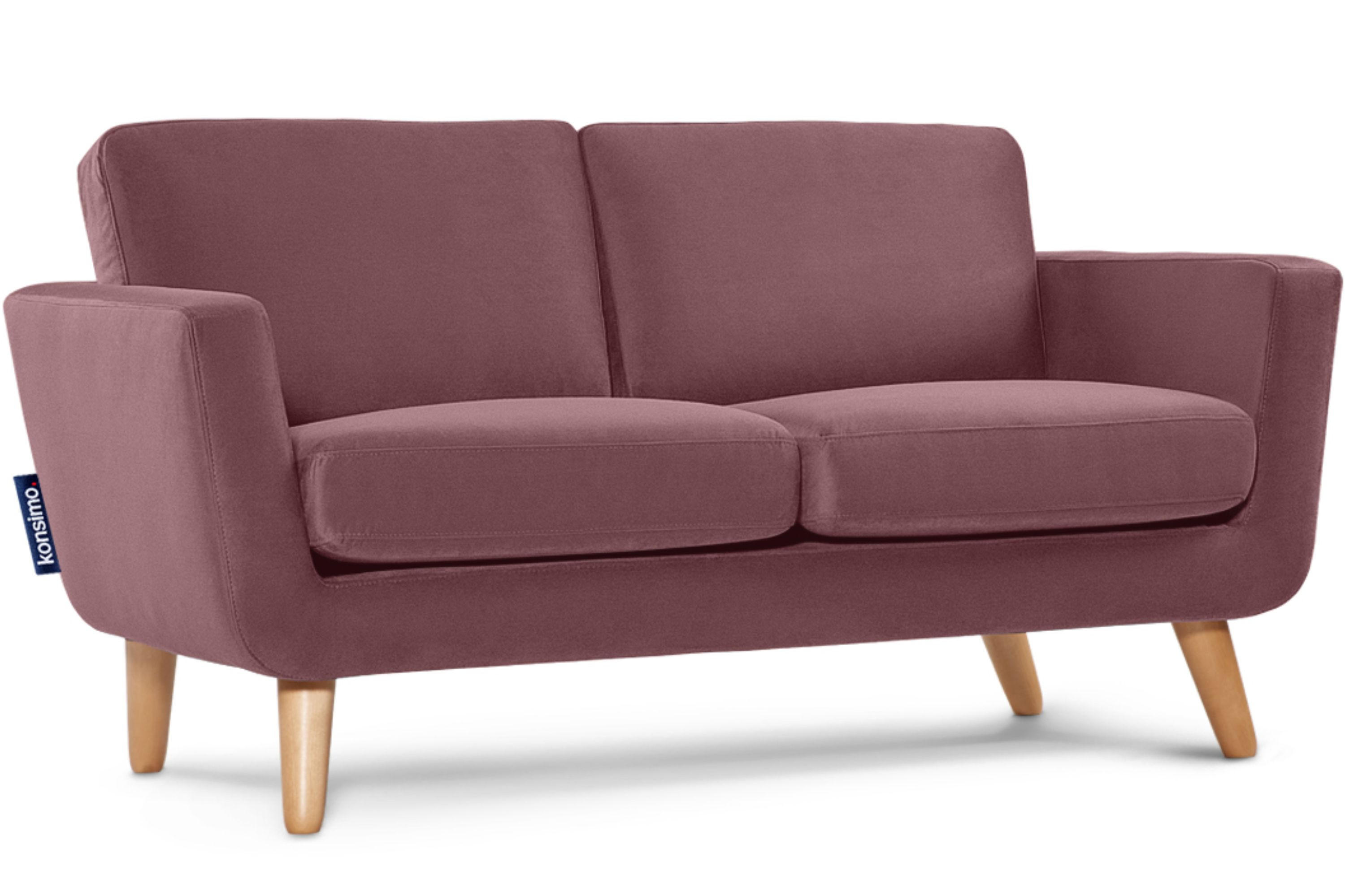 SOFA TAGIO mit Armlehnen, Rosa - Koralle/Braun, Buchenholz/Textil (153/80/84cm) - KONSIMO®