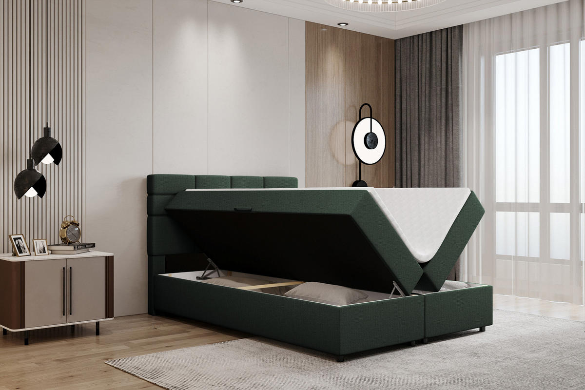 BOXBETT Reve 140 x 200 cm mit Bettkasten und Lattenrost ohne matratze - dunkelgrün - Dunkelgrau, Holz (140/206cm) - Panda Möbel