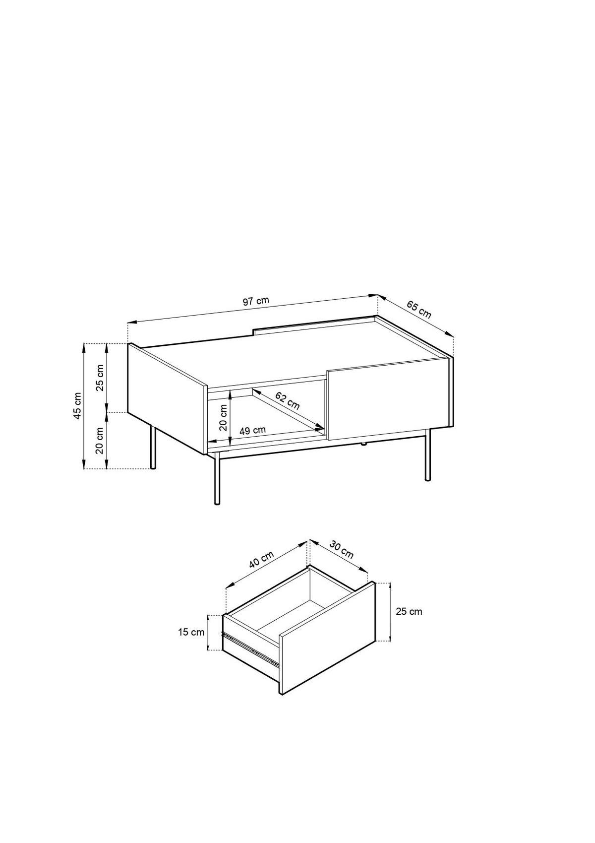 COUCHTISCH – 97 x 65 x 45 cm – COLOR – Kaschmir - Kaschmir, Holzwerkstoff (65/97/45cm) - hi-markt